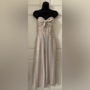 Tart Womens Striped Strapless Christy Jumpsuit Linen Wide Leg M